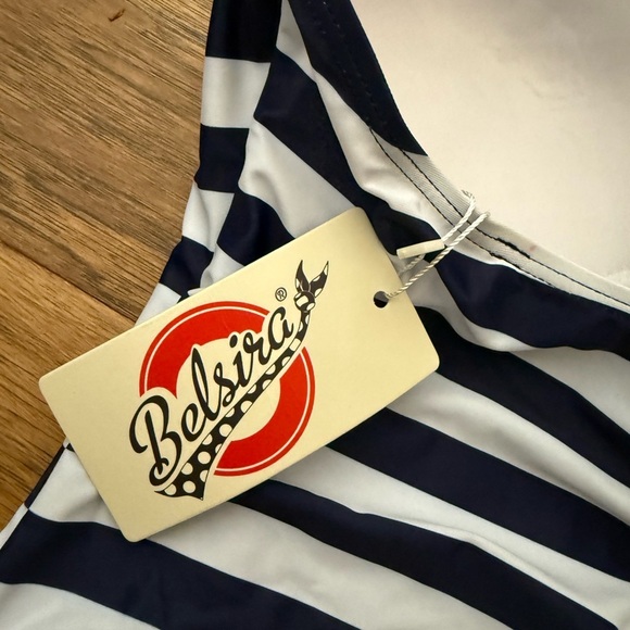 NWT -  Belsira Sexy Vintage Swimsuit Retro Look Stripes Pattern Blue White Red R - Picture 12 of 14